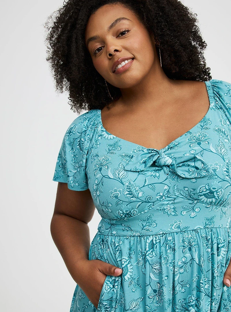 Mini Flutter-Sleeve Tie-Front Dress