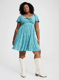 Mini Flutter-Sleeve Tie-Front Dress