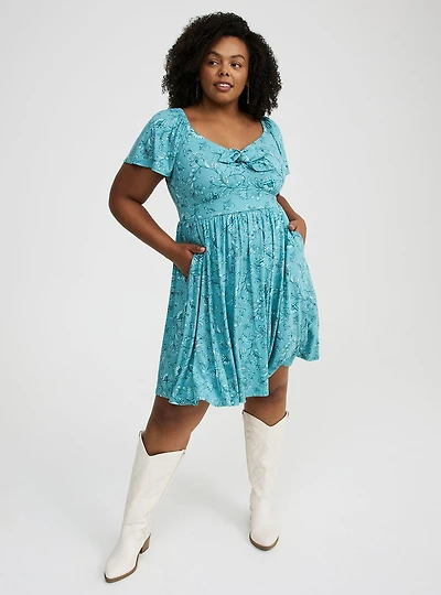 Mini Flutter-Sleeve Tie-Front Dress