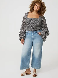 Chiffon Ruffle Long-Sleeve Crop Top
