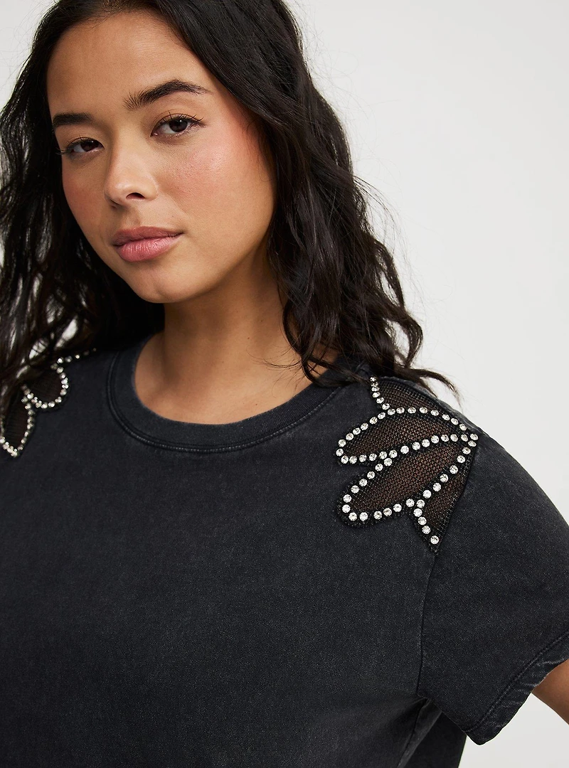 Embellished Shoulder Crew Tee