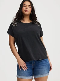 Embellished Shoulder Crew Tee