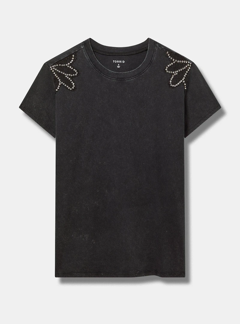 Embellished Shoulder Crew Tee