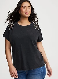 Embellished Shoulder Crew Tee