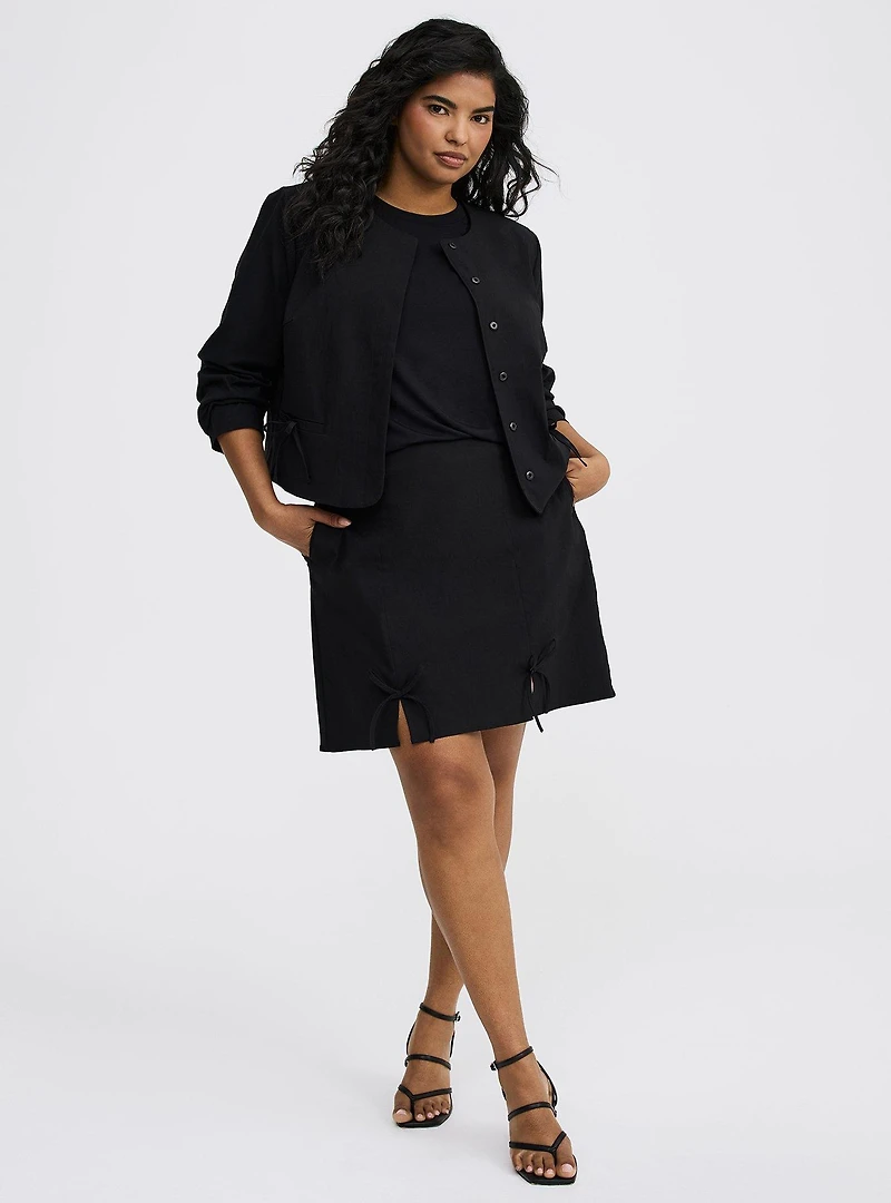 Cropped Collarless Bow Blazer