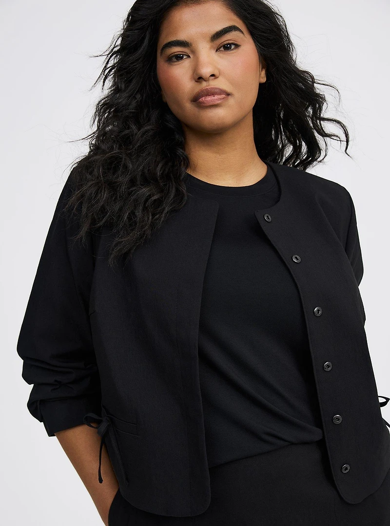 Cropped Collarless Bow Blazer