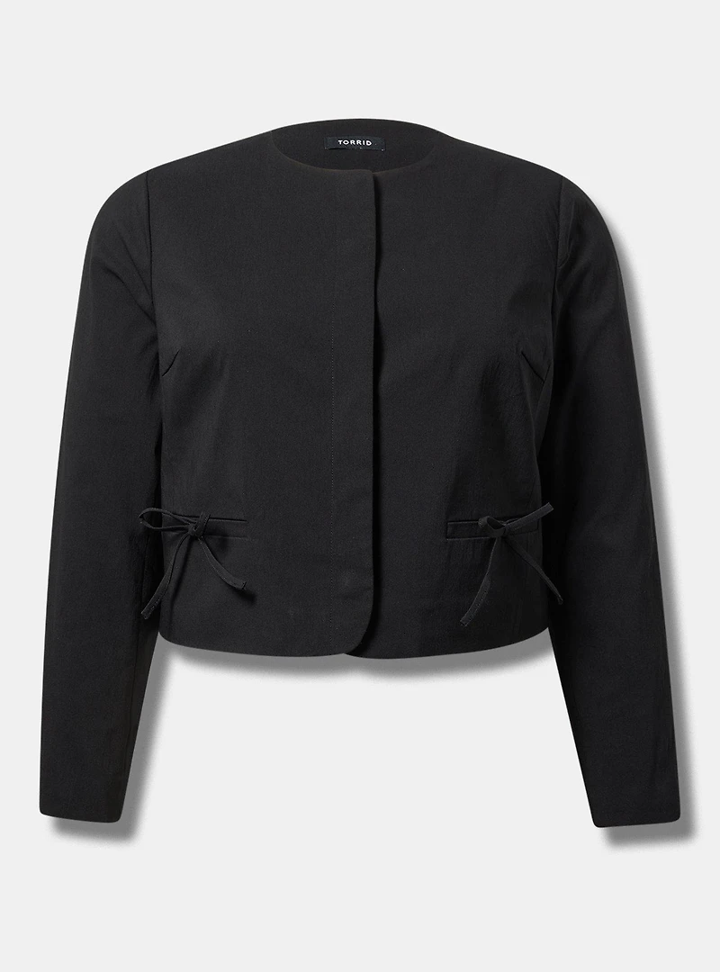 Cropped Collarless Bow Blazer