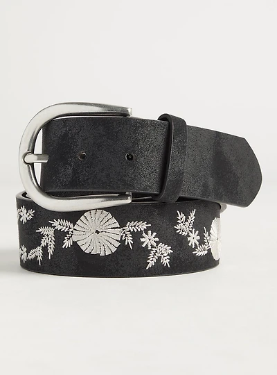 Embroidered Denim Belt