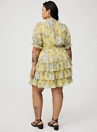 Mini Puff-Sleeve Smocked Dress