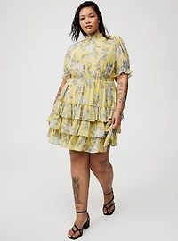Mini Puff-Sleeve Smocked Dress