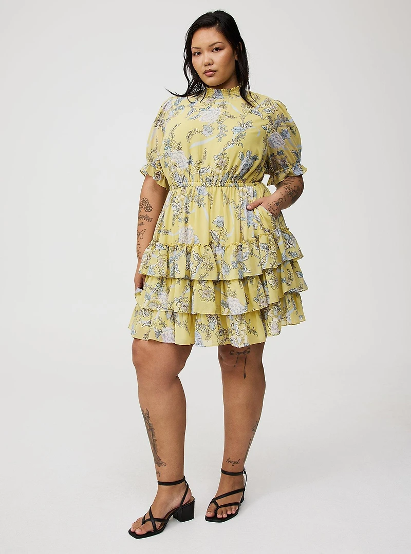 Mini Puff-Sleeve Smocked Dress