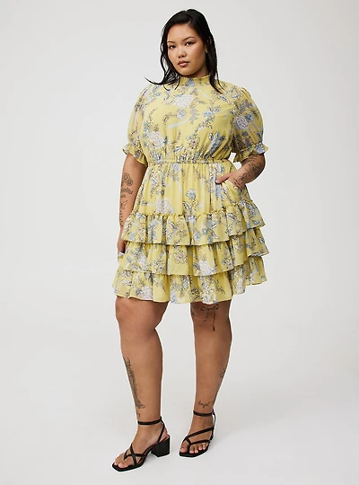 Mini Puff-Sleeve Smocked Dress