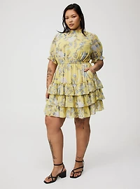 Mini Puff-Sleeve Smocked Dress