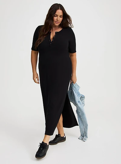 Maxi Rib Henley Column Dress
