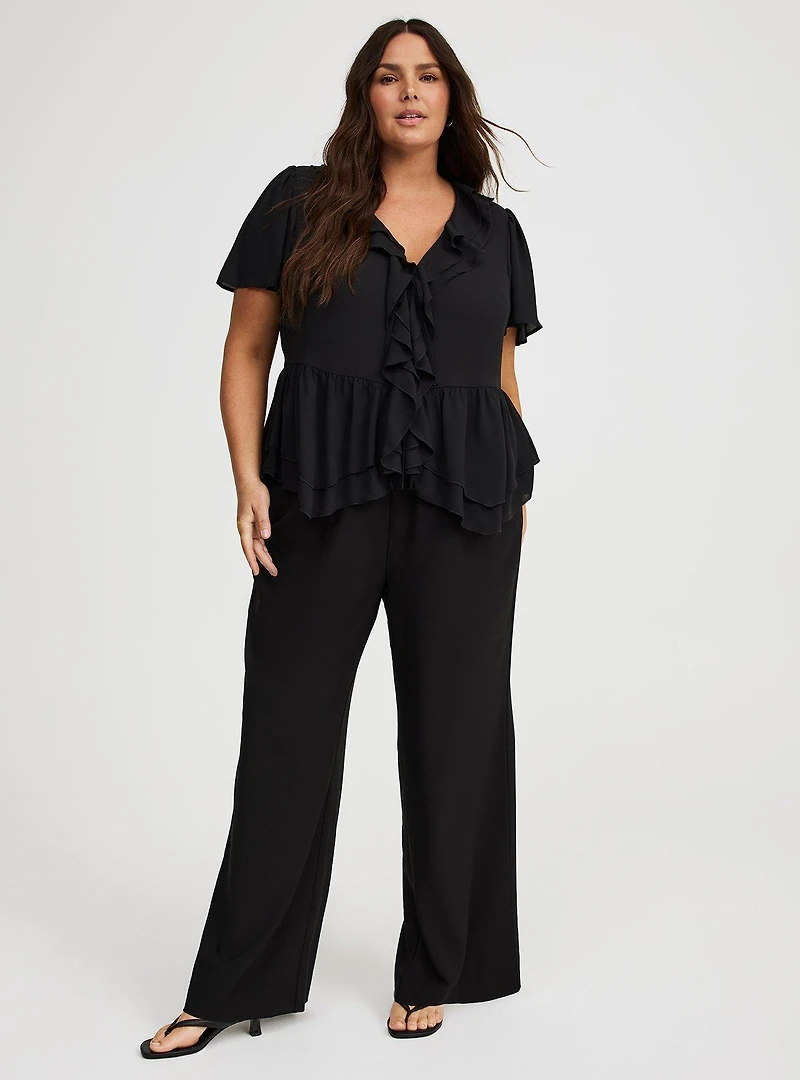 Wide Leg High-Rise Crepe Pant