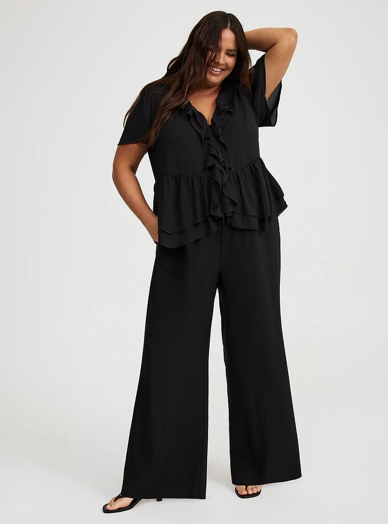 Wide Leg High-Rise Crepe Pant