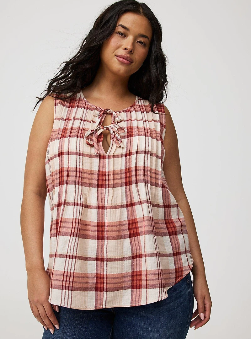 Pleated Front Tie Tank
