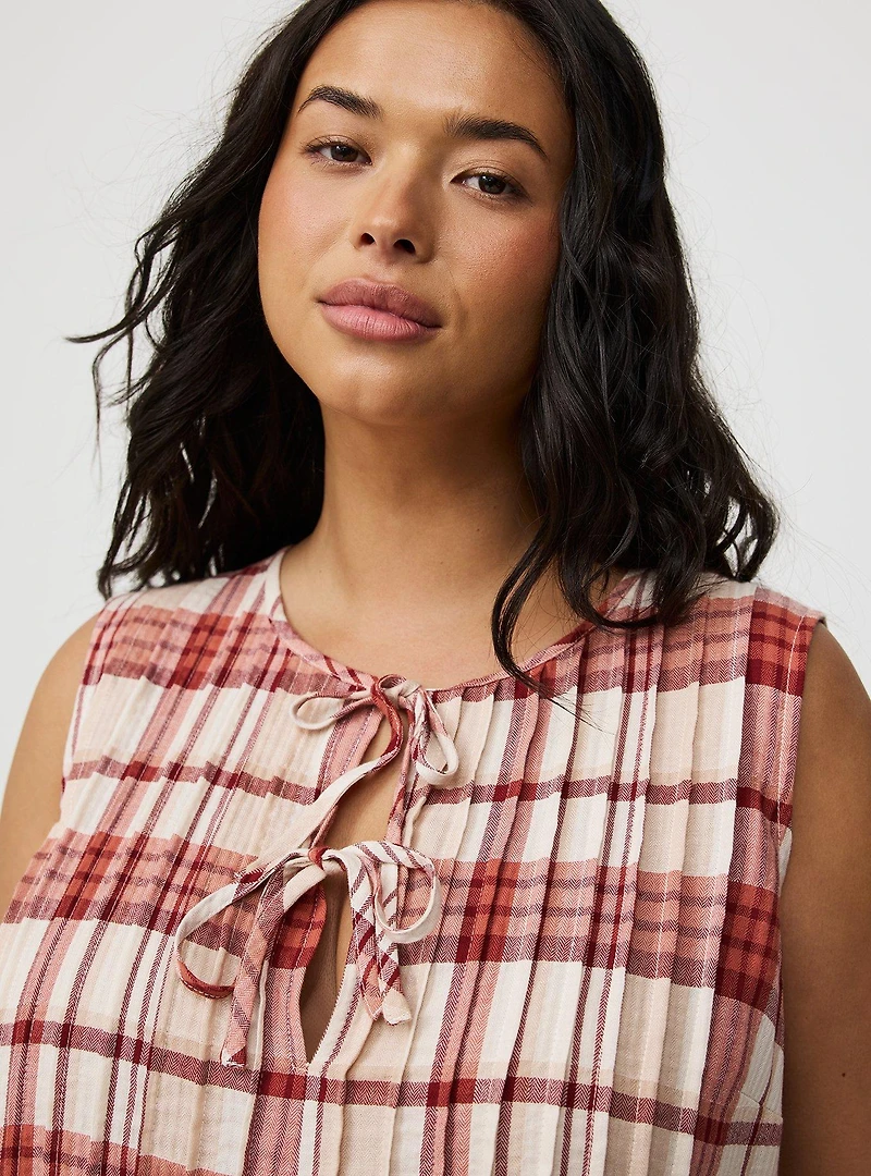 Pleated Front Tie Tank