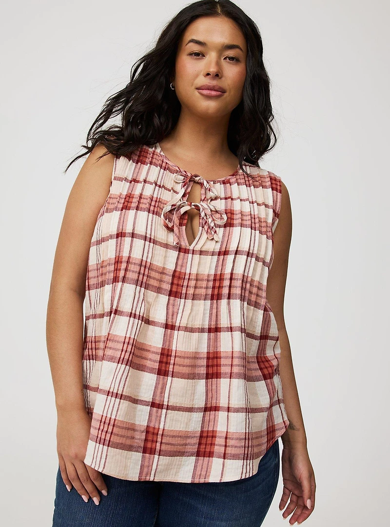 Pleated Front Tie Tank