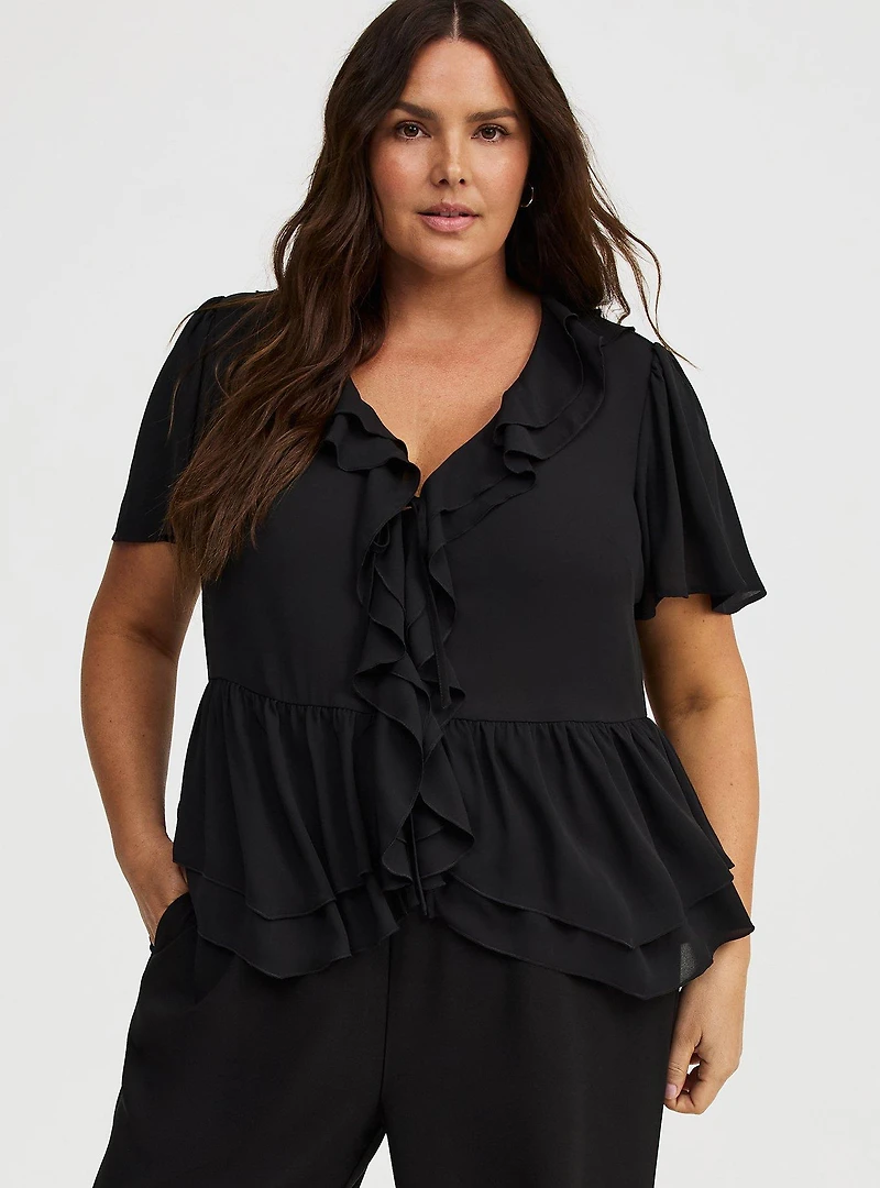 V-Neck Double Ruffle Top