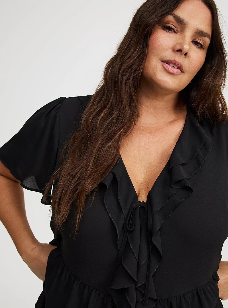 V-Neck Double Ruffle Top