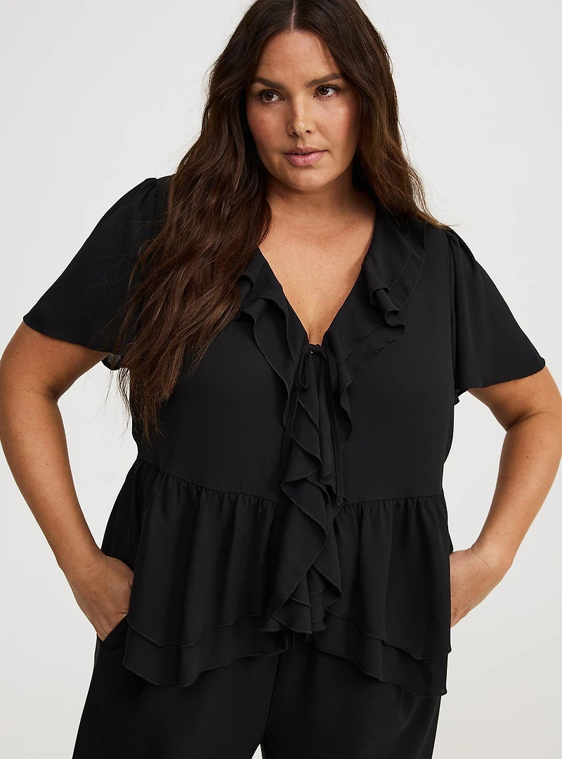 V-Neck Double Ruffle Top