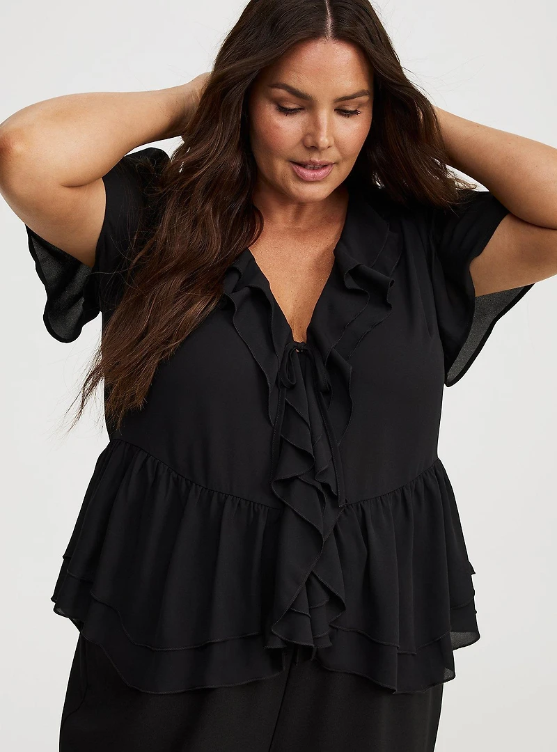 V-Neck Double Ruffle Top