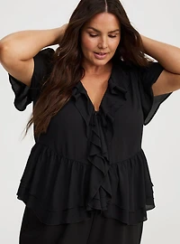 V-Neck Double Ruffle Top