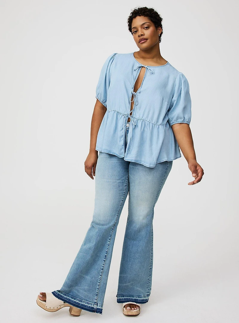 Tie-Front Puff Sleeve Blouse