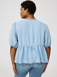 Tie-Front Puff Sleeve Blouse