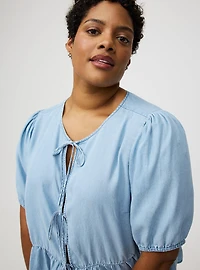 Tie-Front Puff Sleeve Blouse