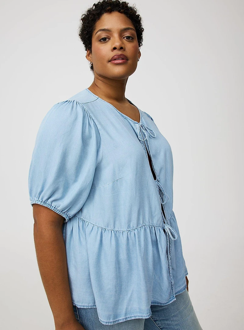 Tie-Front Puff Sleeve Blouse