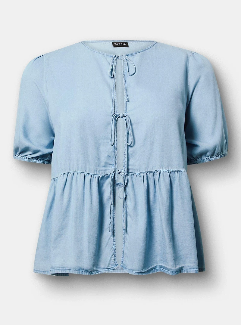 Tie-Front Puff Sleeve Blouse