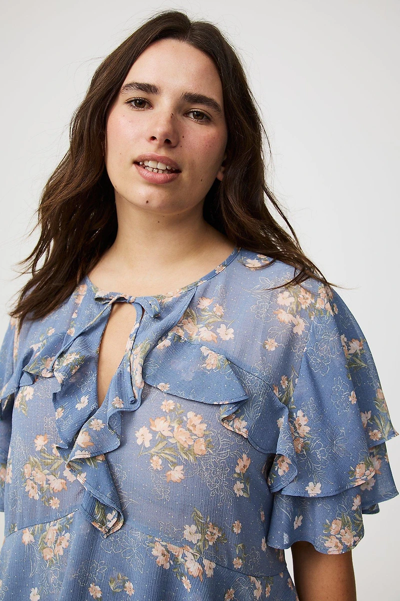 Tie Front Tiered Ruffle Blouse