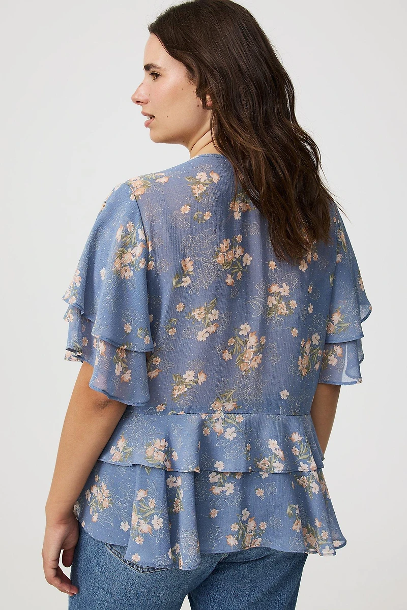Tie Front Tiered Ruffle Blouse
