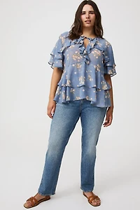 Tie Front Tiered Ruffle Blouse