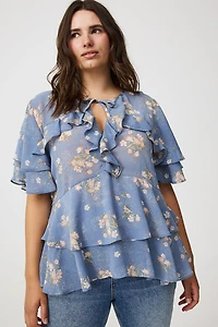 Tie Front Tiered Ruffle Blouse