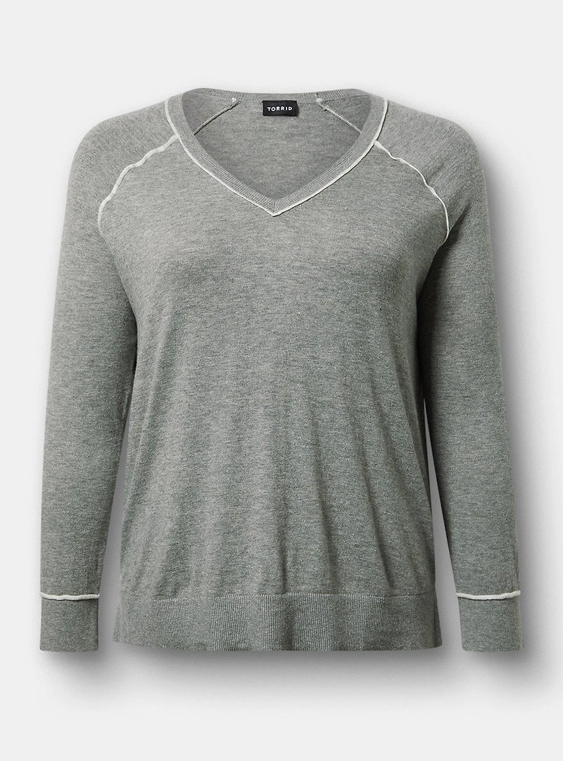 V-Neck Long Sleeve Raglan Sweater