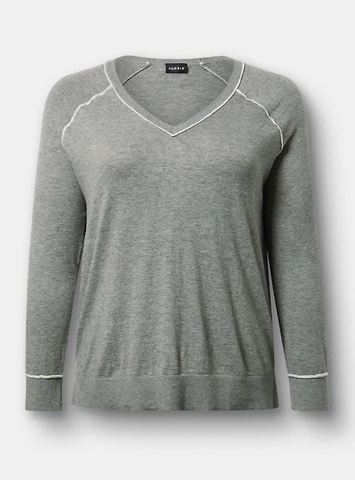 V-Neck Long Sleeve Raglan Sweater
