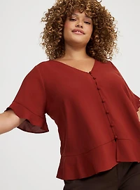 Challis V-Neck Ruffle Top
