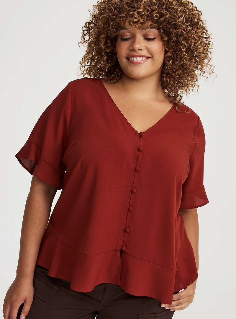 Challis V-Neck Ruffle Top