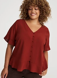 Challis V-Neck Ruffle Top