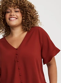 Challis V-Neck Ruffle Top