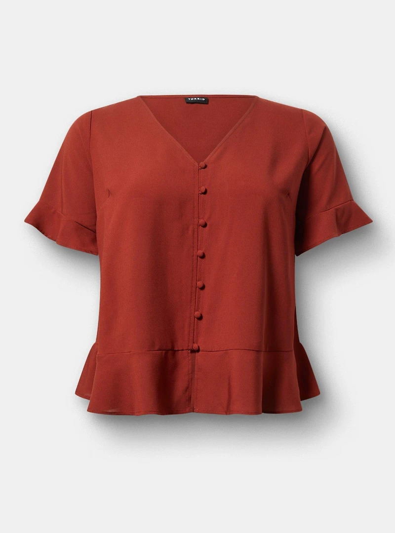 Challis V-Neck Ruffle Top