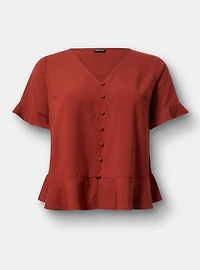 Challis V-Neck Ruffle Top