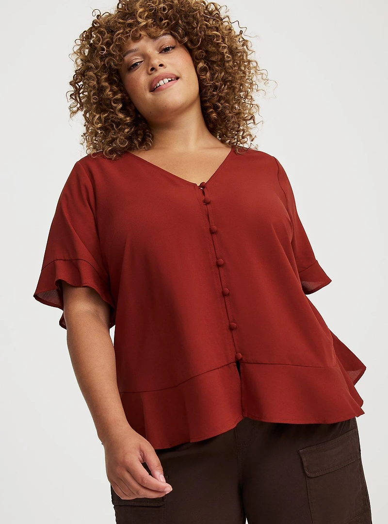 Challis V-Neck Ruffle Top