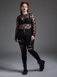 Sheer Lace Crew Long Sleeve Top
