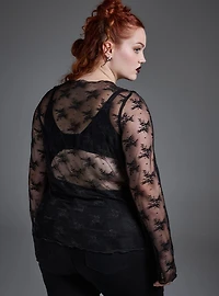 Sheer Lace Crew Long Sleeve Top