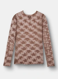 Sheer Lace Crew Long Sleeve Top
