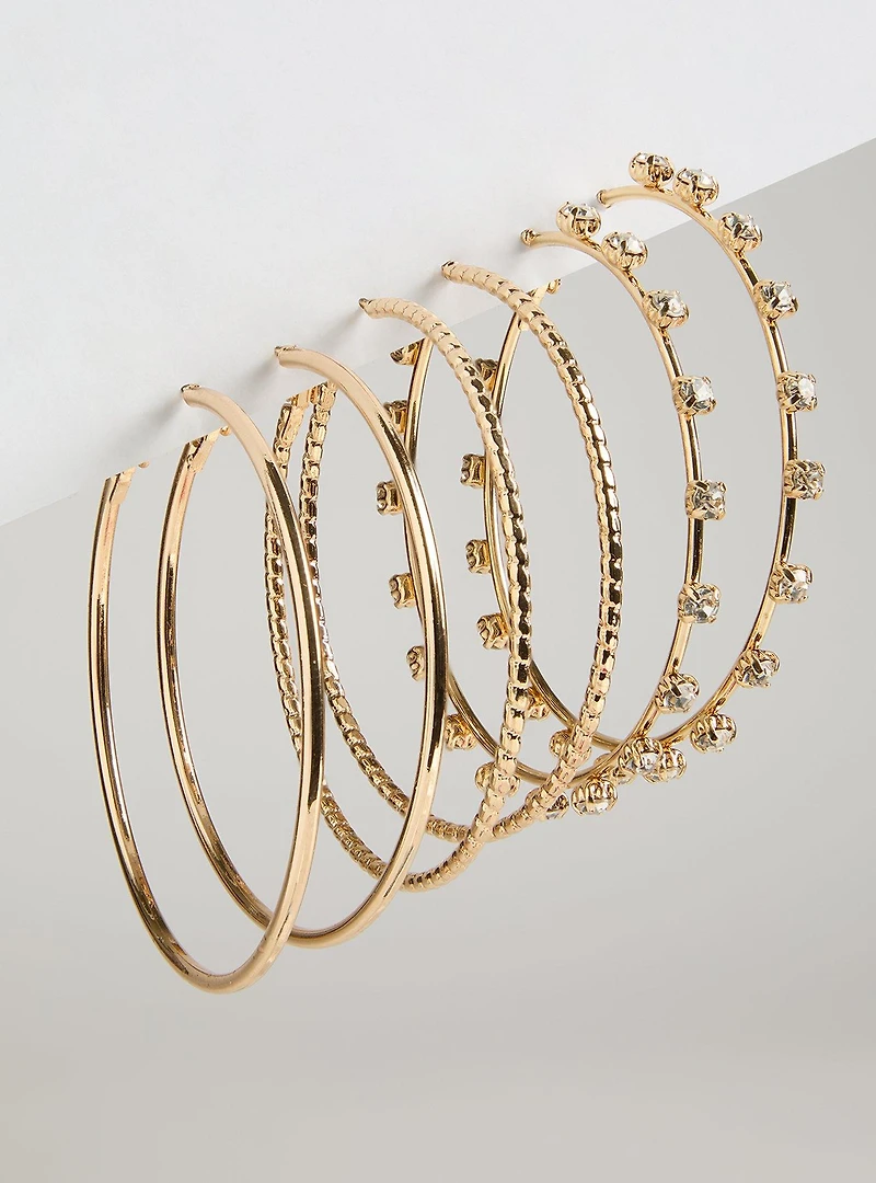 Large Rhinestone Hoop Earring Set